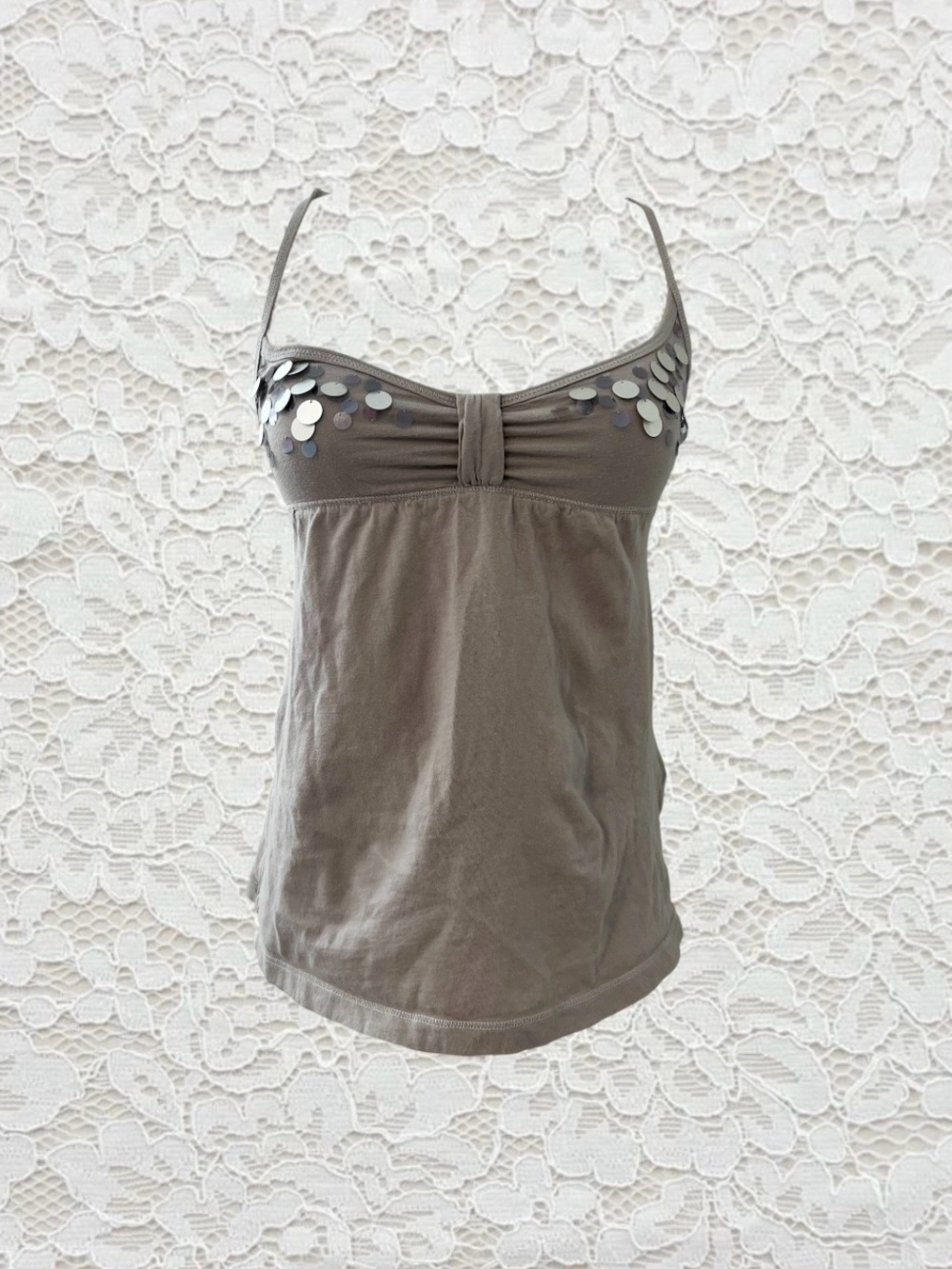 vintage abercrombie & fitch babydoll tank top w/ silver sequin embellishments